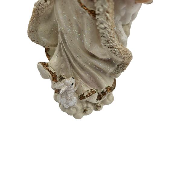 Vintage 1990s Etherial Angel with Unicorn Figurine Cream Gold Resin Y2K - Picture 2 of 7